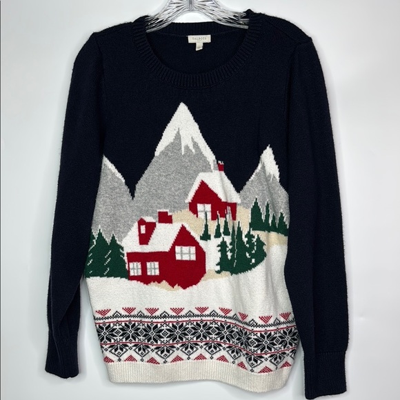 Talbots Holiday Scene Mountain Crewneck Sweater Size Large - Picture 1 of 10